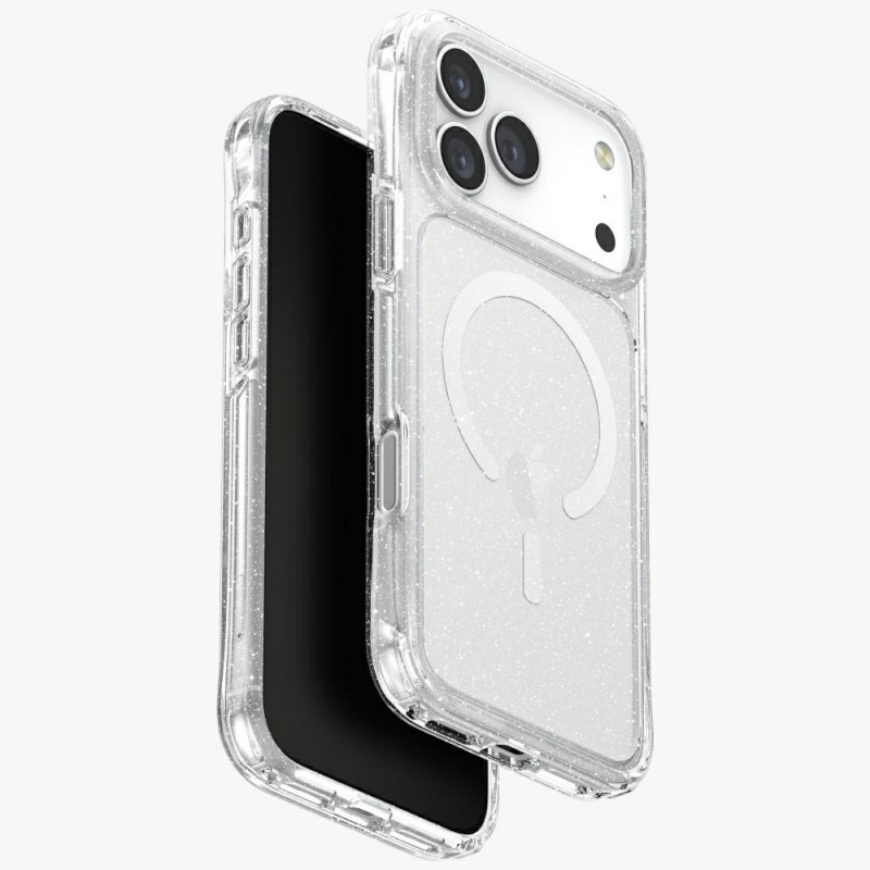 UNIQ LifePro Xtreme Magclick įkrovimo dėklas, skirtas iPhone 17 Pro Max – skaidrus ir blizgantis