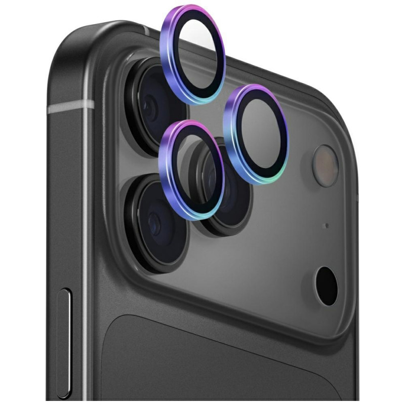 UNIQ Optix aliuminio kameros objektyvo apsauga, skirta „iPhone 17 Pro“ / „iPhone 17 Pro Max“ su aplikatoriumi – daugiasp...