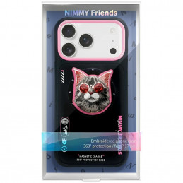 „Nimmy Glasses“ stilingas katino formos „MagSafe“ dėklas, skirtas „iPhone 17 Pro“ – juodas ir rožinis