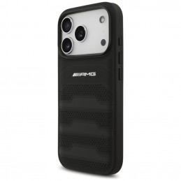AMG odinis iPhone 17 Pro dėklas su įspaustomis linijomis ir logotipu – juodas