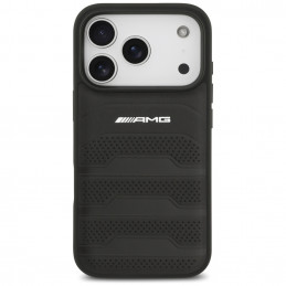 AMG odinis iPhone 17 Pro dėklas su įspaustomis linijomis ir logotipu – juodas