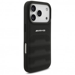 AMG odinis iPhone 17 Pro dėklas su įspaustomis linijomis ir logotipu – juodas