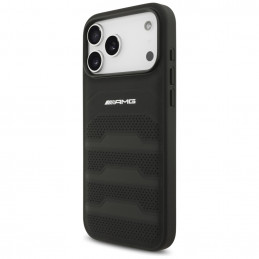 AMG odinis iPhone 17 Pro Max dėklas su įspaustomis linijomis ir logotipu – juodas