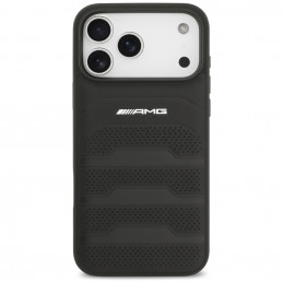 AMG odinis iPhone 17 Pro Max dėklas su įspaustomis linijomis ir logotipu – juodas