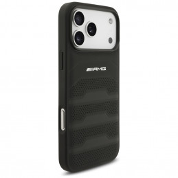 AMG odinis iPhone 17 Pro Max dėklas su įspaustomis linijomis ir logotipu – juodas
