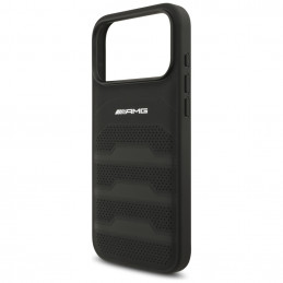 AMG odinis iPhone 17 Pro Max dėklas su įspaustomis linijomis ir logotipu – juodas