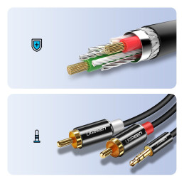 Ugreen AV116 10590 garso mini lizdo kabelis 3,5 mm (vyriškas) / 2RCA (vyras) 3 m - juodas