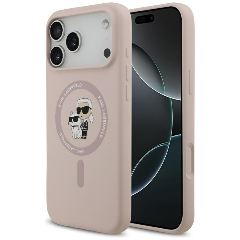 „Karl Lagerfeld“ silikoninis „Karl&Choupette Ring MagSafe“ dėklas, skirtas „iPhone 17 Pro Max“ – rožinis