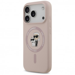 „Karl Lagerfeld“ silikoninis „Karl&Choupette Ring MagSafe“ dėklas, skirtas „iPhone 17 Pro“ – rožinis