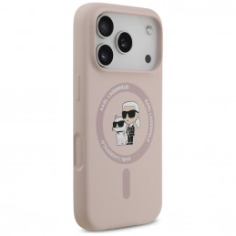 „Karl Lagerfeld“ silikoninis „Karl&Choupette Ring MagSafe“ dėklas, skirtas „iPhone 17 Pro“ – rožinis