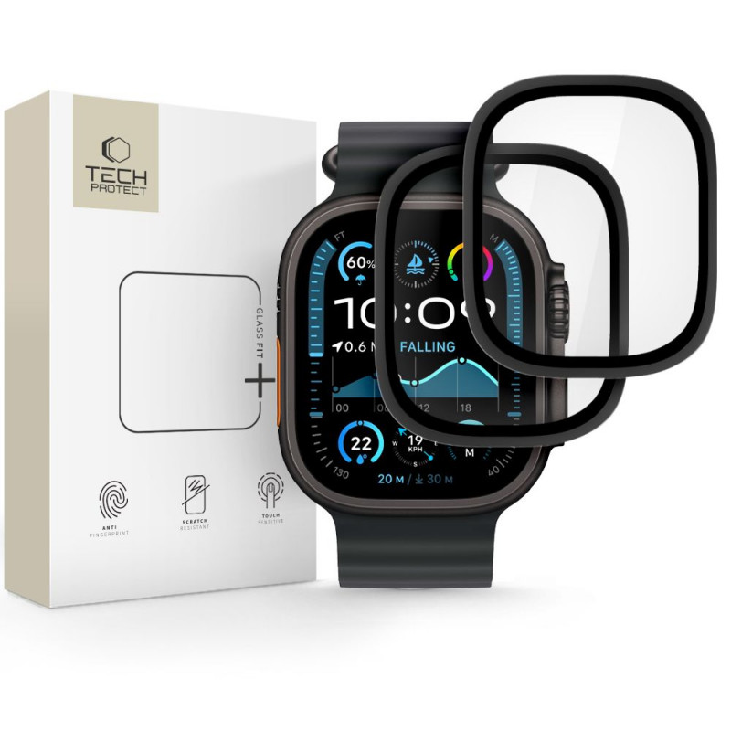 „Tech-Protect“ stiklinių žiedų, skirtų „Apple Watch Ultra 49mm“, 2 vnt. pakuotė – juodas