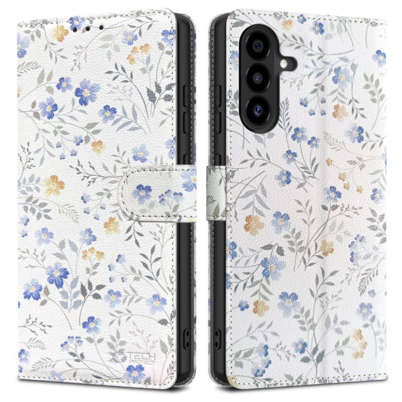 „Tech-Protect“ piniginės dėklas, skirtas „Samsung Galaxy A26 5G / A17 4G / 5G“ – ramunės su lapais