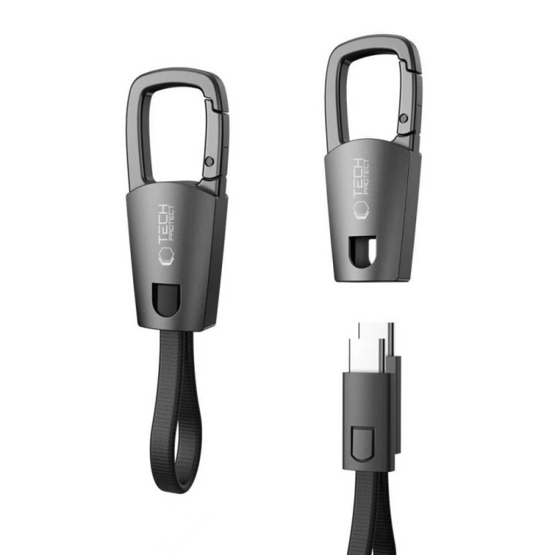 „Tech-Protect Ultraboost DNA“ laidas su raktų pakabuku USB-C PD 60W / 3A - pilkas