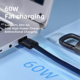 „Tech-Protect Ultraboost DNA“ laidas su raktų pakabuku USB-C PD 60W / 3A - pilkas