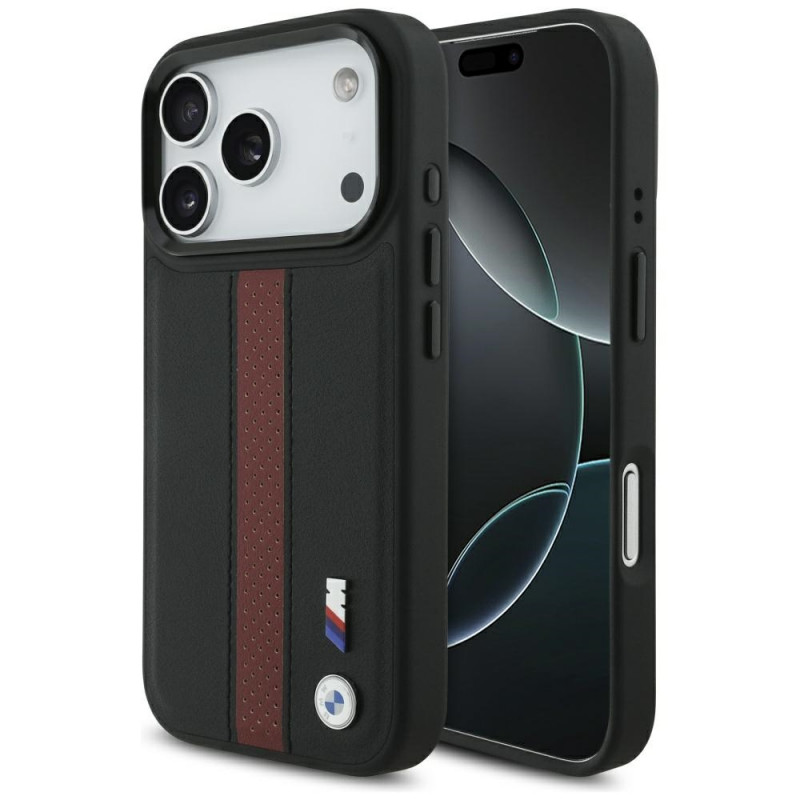 BMW M perforuotos juostelės logotipo „MagSafe“ dėklas, skirtas „iPhone 17 Pro“ – raudonas