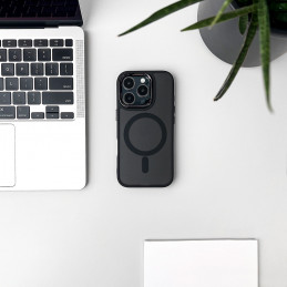 Suderinamas su „MagSafe“ madingas dėklas, skirtas „Samsung Galaxy A17“ – matinės juodos spalvos