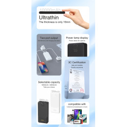 Dudao K10 išorinė baterija 10000mAh 2.4A 2 x USB-A - balta