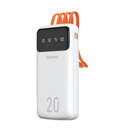 Didelės talpos „Dudao“ nešiojama baterija su 3 integruotais laidais, 20000 mAh, USB C tipo + micro USB + „Lightning“, ba...
