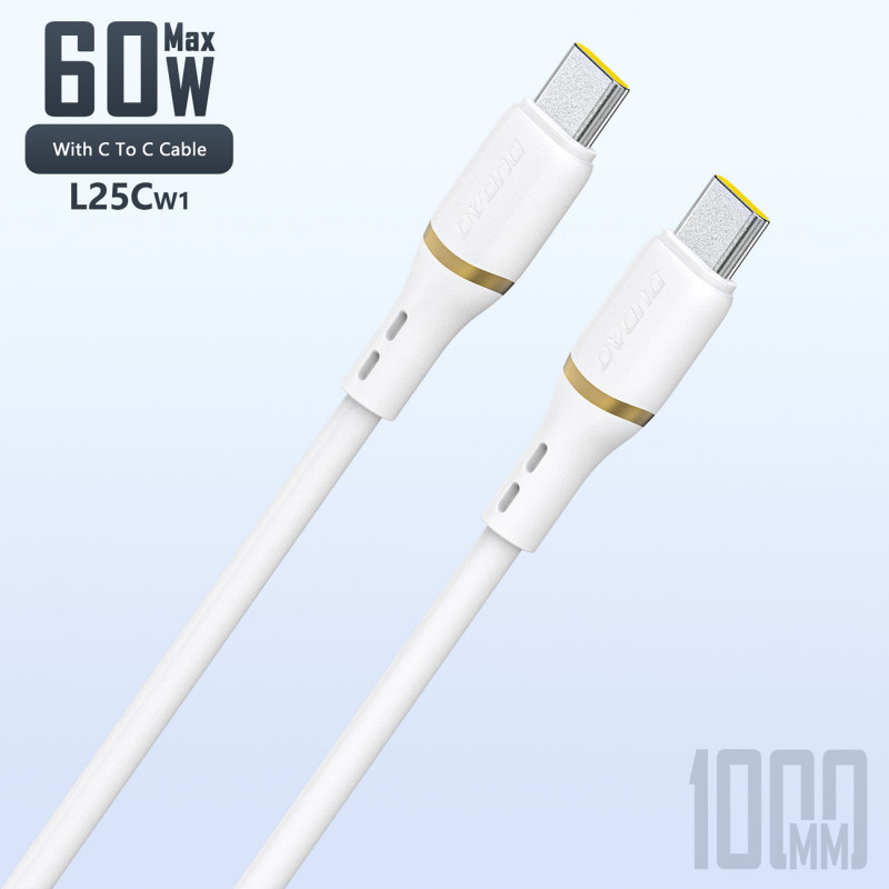 Dudao L25C USB-C - USB-C silikoninis kabelis 60W 1m - baltas