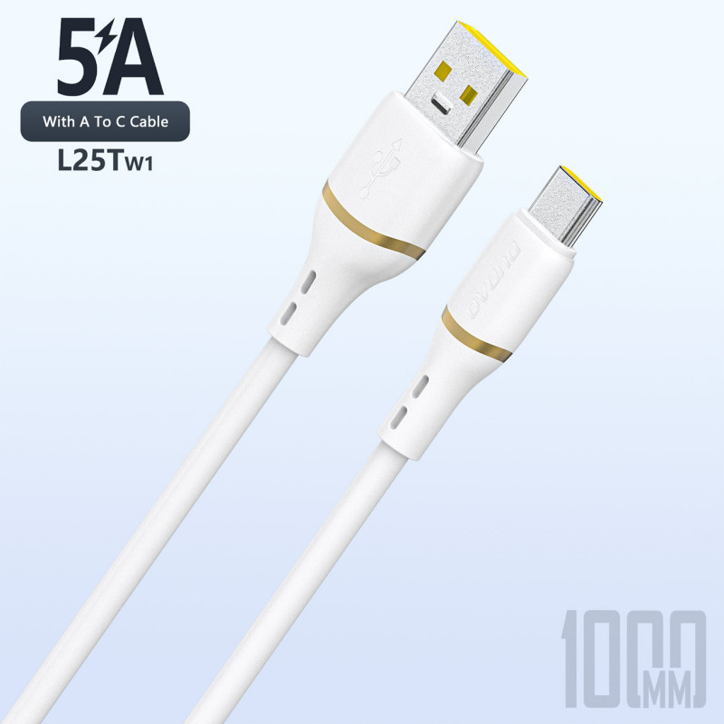 Dudao L25T USB-A - USB-C silikoninis kabelis 5A 1m - baltas