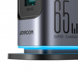 „Joyroom JR-TCM02 GaN 65W“ įkroviklis, įkrovimo stotelė, 4xUSB-C, 2xUSB-A, JK kištukas - pilka