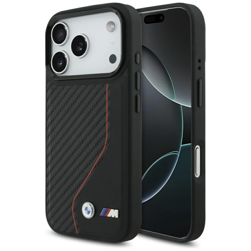 BMW M Carbon Line ir logotipo „MagSafe“ dėklas, skirtas iPhone 17 Pro – raudonas