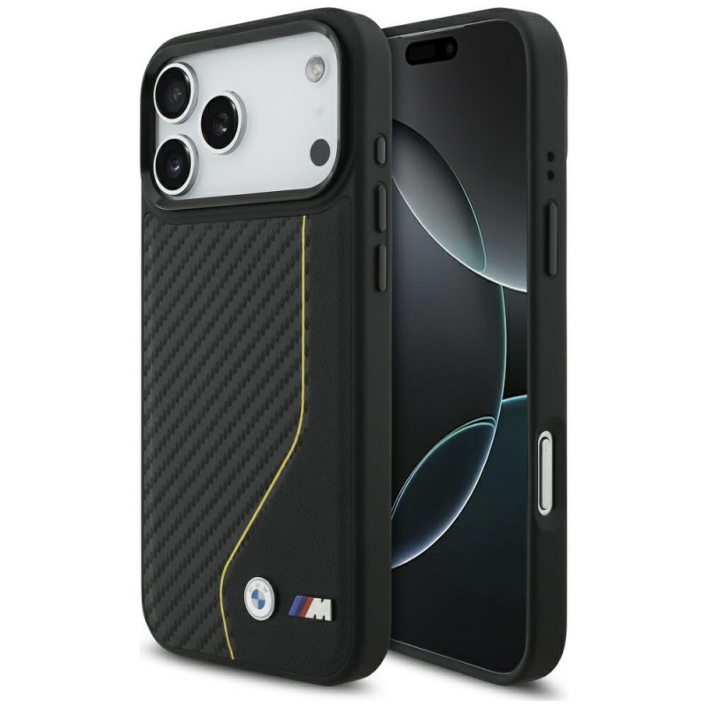 BMW M Carbon Line ir logotipo „MagSafe“ dėklas, skirtas iPhone 17 Pro Max – geltonas