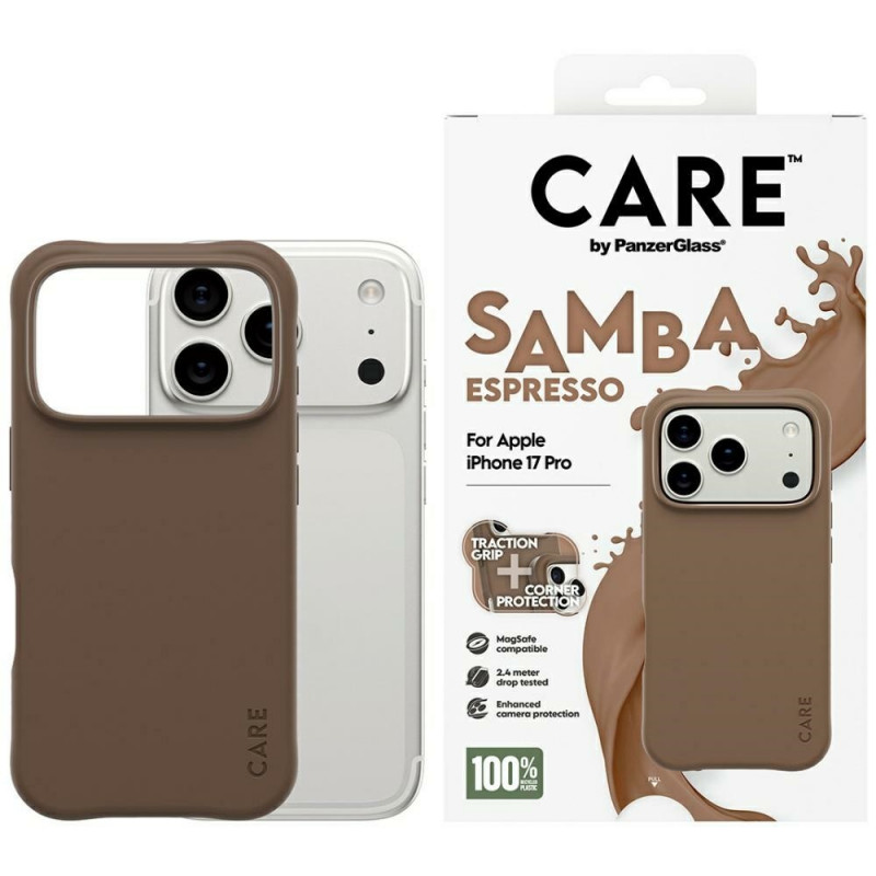 „CARE by PanzerGlass“ madingas „Samba MagSafe“ dėklas, skirtas „iPhone 17 Pro“ – rudas