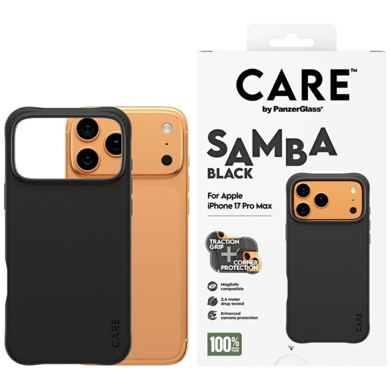 „CARE by PanzerGlass“ madingas „Samba MagSafe“ dėklas, skirtas „iPhone 17 Pro Max“ – juodas