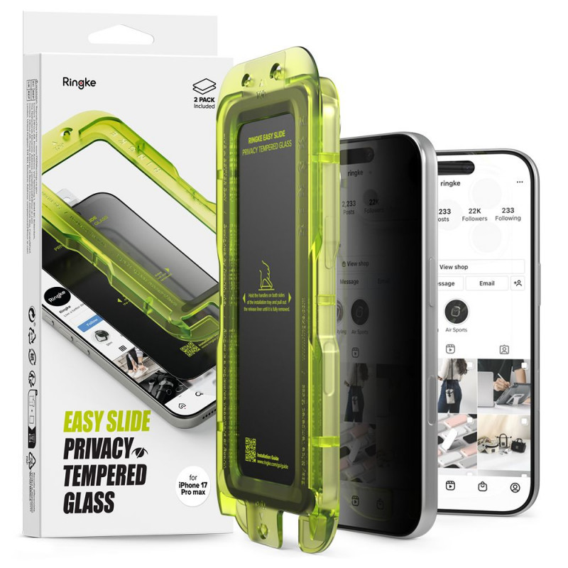 „Ringke Easy Slide“ 2 „iPhone 17 Pro“ apsauginių stiklų pakuotė (juodas)