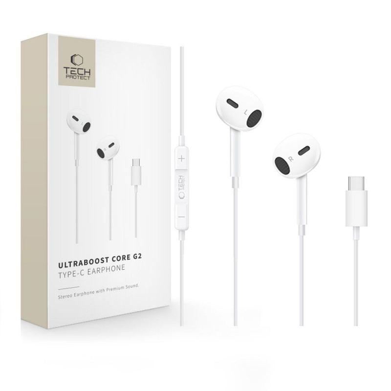 „Tech-Protect Ultraboost Core G2“ USB-C ausinės – baltos