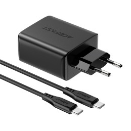 Acefast 2in1 sieninis įkroviklis 2x USB-C / USB-A 65W, PD, QC 3.0, AFC, FCP (rinkinys su USB-C 1,2 m laidu) juoda (A13 j...