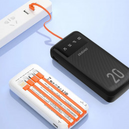 Didelės talpos „Dudao“ nešiojama baterija su 3 integruotais laidais, 20000 mAh, USB C tipo + micro USB + „Lightning“, ju...