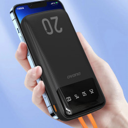 Didelės talpos „Dudao“ nešiojama baterija su 3 integruotais laidais, 20000 mAh, USB C tipo + micro USB + „Lightning“, ju...