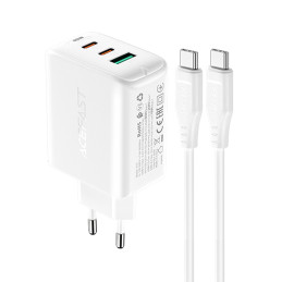 Acefast 2in1 sieninis įkroviklis 2x USB-C / USB-A 65W, PD, QC 3.0, AFC, FCP (rinkinys su USB-C 1,2 m laidu) balta (A13 b...