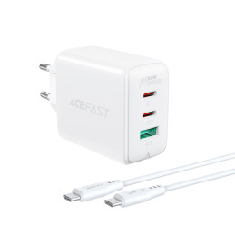 Acefast 2in1 sieninis įkroviklis 2x USB-C / USB-A 65W, PD, QC 3.0, AFC, FCP (rinkinys su USB-C 1,2 m laidu) balta (A13 b...