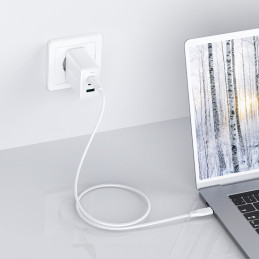 Acefast 2in1 sieninis įkroviklis 2x USB-C / USB-A 65W, PD, QC 3.0, AFC, FCP (rinkinys su USB-C 1,2 m laidu) balta (A13 b...