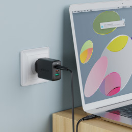 Acefast 2in1 sieninis įkroviklis 2x USB-C / USB-A 65W, PD, QC 3.0, AFC, FCP (rinkinys su USB-C 1,2 m laidu) balta (A13 b...