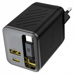 „Dudao A67EU GaN 67W“ sieninis įkroviklis su įmontuotu ištraukiamu USB-C maitinimo laidu – juodas