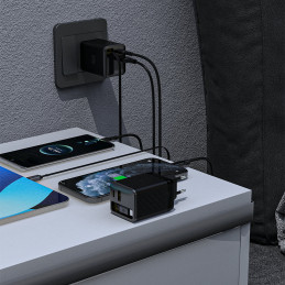 „Dudao A67EU GaN 67W“ sieninis įkroviklis su įmontuotu ištraukiamu USB-C maitinimo laidu – juodas