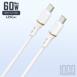 Dudao L25C USB-C - USB-C silikoninis kabelis 60W 1m - baltas