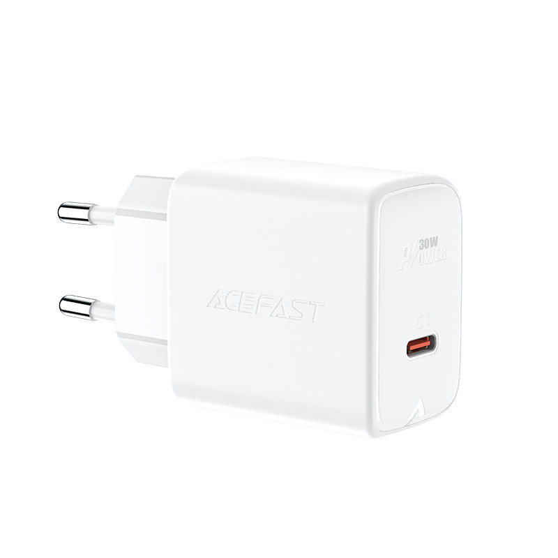 Acefast GaN USB tipo C sieninis įkroviklis 30 W, PD, QC 3.0, AFC, FCP baltas (A21 baltas)