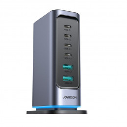 „Joyroom JR-TCM02 GaN 65W“ įkroviklis, įkrovimo stotelė, 4xUSB-C, 2xUSB-A, JK kištukas - pilka