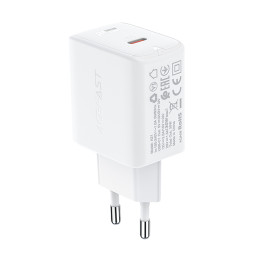 Acefast GaN USB tipo C sieninis įkroviklis 30 W, PD, QC 3.0, AFC, FCP baltas (A21 baltas)