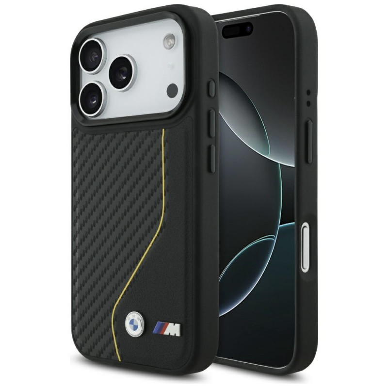 BMW M Carbon Line ir logotipo „MagSafe“ dėklas, skirtas iPhone 17 Pro – geltonas
