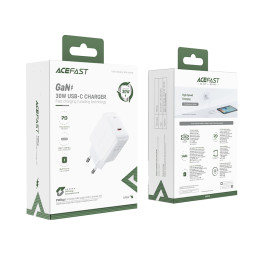Acefast GaN USB tipo C sieninis įkroviklis 30 W, PD, QC 3.0, AFC, FCP baltas (A21 baltas)