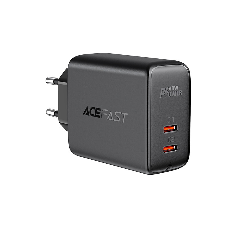 Acefast sieninis įkroviklis 2x USB Type C 40W, PPS, PD, QC 3.0, AFC, FCP juoda (A9 juoda)