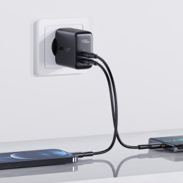 Acefast sieninis įkroviklis 2x USB Type C 40W, PPS, PD, QC 3.0, AFC, FCP juoda (A9 juoda)