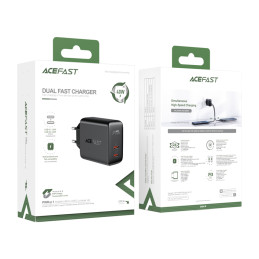 Acefast sieninis įkroviklis 2x USB Type C 40W, PPS, PD, QC 3.0, AFC, FCP juoda (A9 juoda)