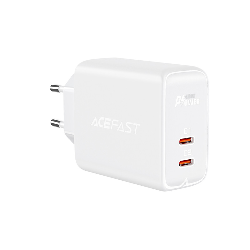 Acefast sieninis įkroviklis 2x USB Type C 40W, PPS, PD, QC 3.0, AFC, FCP balta (A9 balta)